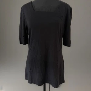 Carmen Marc Valvo Blouse Lg Liquid Jersey Knit Stretchy Square Neck Short Sleeve - Picture 1 of 7