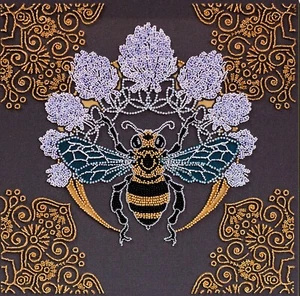 Abris Art Bead Embroidery Kit Bee In Clover, Needlepoint Kit, DIY Beaded Insect - Picture 1 of 15