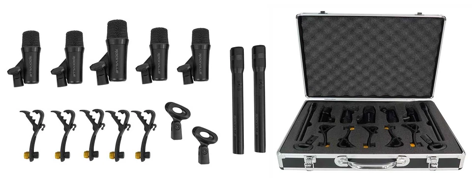 Rockville PRO-D7 KIT 7 Mic Drum Kit w/Bass+Snare+Condenser Overhead Microphones - Image 1 of 4