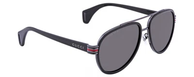 Gucci GG0447S Unisex Pilot Sunglasses Black Gunmetal Green/Polarized Grey 58mm - Image 1 of 3