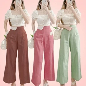 Women Coordinates Pants and Croptop Set Cotton Linen - One size Made in the PH - Picture 1 of 13