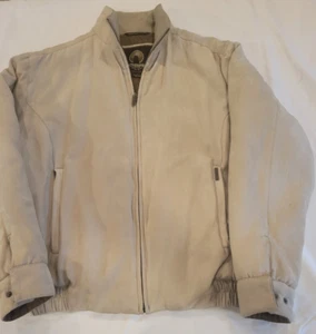 Weatherproof Faux Suede Bomber Jacket Men’s L Beige Full Zip 90s Vintage - Picture 1 of 8