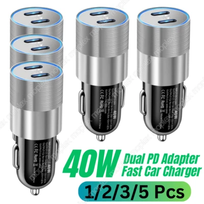 Dual USB PD Type-C Car Charger 40W Fast Adapter For iPhone 14 13 12 11 Pro Max 8 - Image 1 of 4