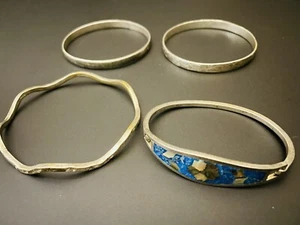 Lot 4 Vintage All Signed Taxco Mexico 925 Silver Bracelet Bangle Set 55g - Picture 1 of 9