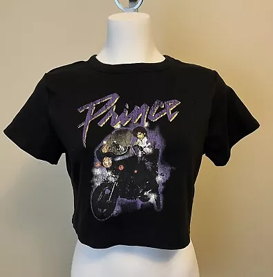 PRINCE Purple Rain Size Junior Large Black Cropped T Shirt - Image 1 of 4