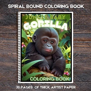 Baby Gorilla - Jungle Baby - Spiral Bound Coloring Book On Thick Artist Paper #2 - Bild 1 von 3