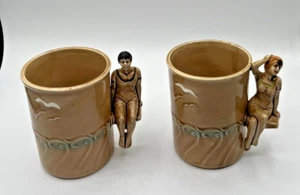 Beach Theme Set of 2 Vintage Coffee Mug Enesco Japan 4.25 x 4 inches! - Picture 1 of 9