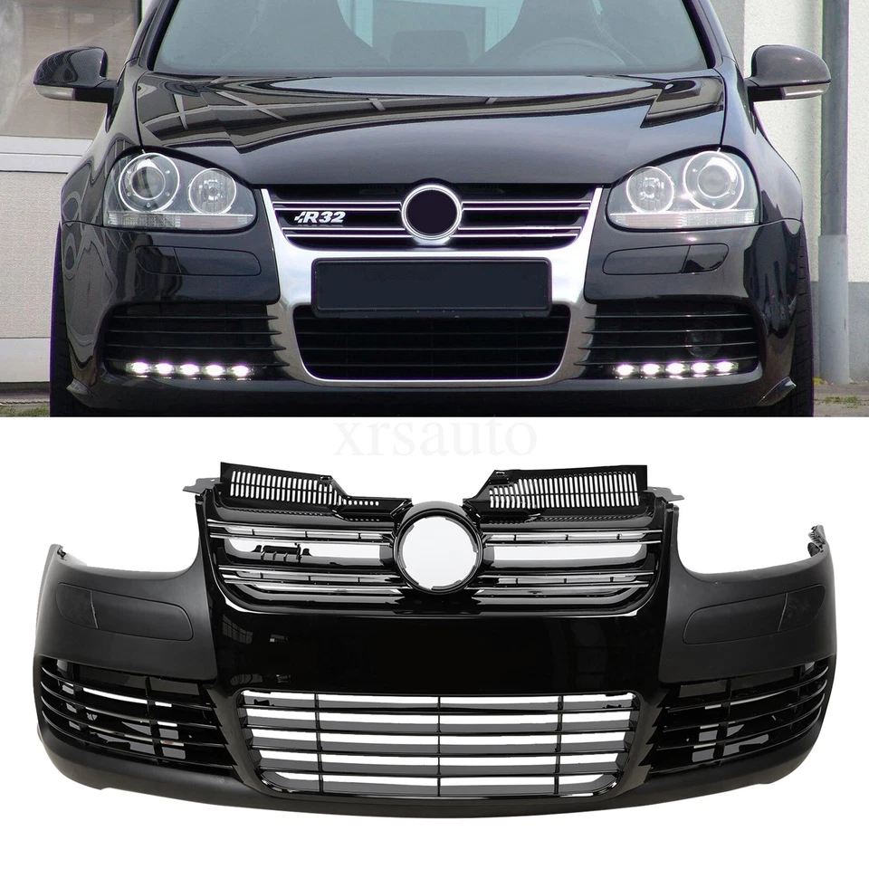 R32 Style Front Bumper Cover W/ Grille For Volkswagen Golf 5 VW MK5 2003-2008 - Image 1 of 4