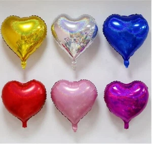 Heart 18” Balloons Foil 10 x Laser Shiny Helium Air Birthday Party Wedding Décor - Picture 1 of 13
