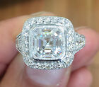 14k White Gold Asscher Forever One Moissanite and Diamond Engagement Ring 4.50ct
