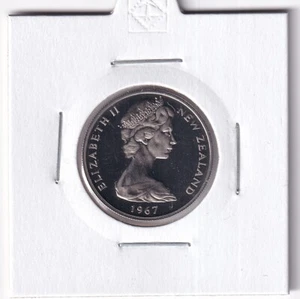 NEW ZEALAND PROOF:  1967 10 CENT ONE SHILLING COIN IN 2X2 HOLDER #314 - Picture 1 of 2