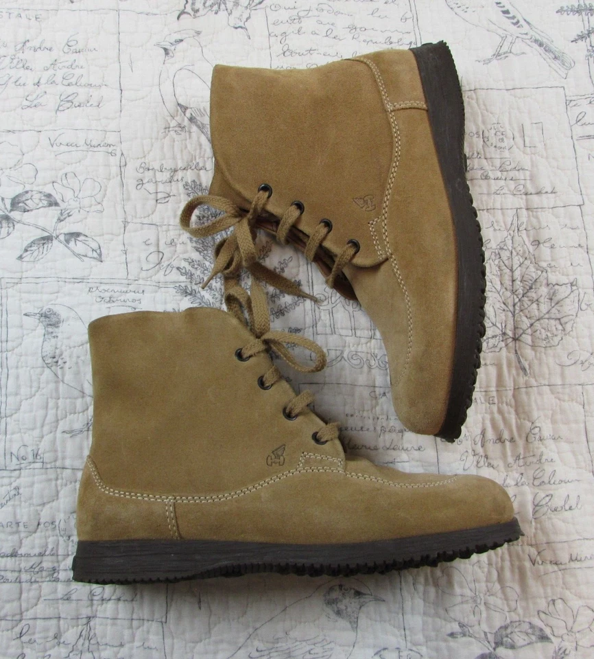 Botas de encaje al tobillo Hogan para mujer gamuza cuero tostado con cordones Chelsea talla 37,5 EE. UU. 7,5 Foto 1 de 4
