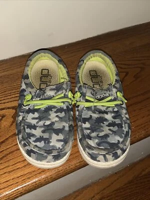 HEY DUDE Wally Youth Blue Camouflage Comfort Slide Loafer Shoes Sneakers 11💗177 - Imagem 1 de 4