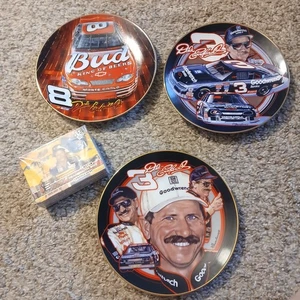 Dale Earnhardt & Dale Jr NASCAR Collector Plates + Card Set Lot (4 Items Total) - Picture 1 of 10