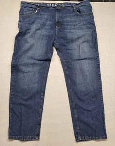 Nautica Men Blue Jeans 46x32 Five Pocket Denim Jeans Leg Faded Distressed Jeans - Picture 1 of 9