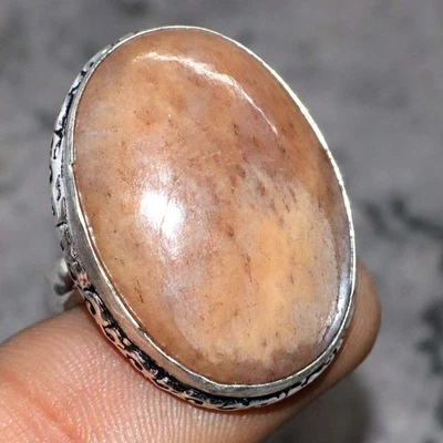 925 Silver Plated Sunstone Ring Handmade Gemstone Jewelry Size US 8 MJ - Image 1 of 3
