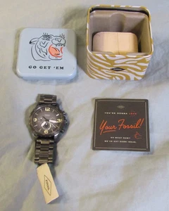 Fossil JR1437 Men's Nate Gunmetal Stainless Steel Quartz Chronograph Watch 50mm - Picture 1 of 10