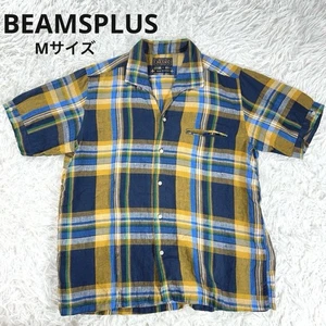 Beams Plus Italian Collar Linen Check Shirt Yellow M Used Japan - Picture 1 of 10