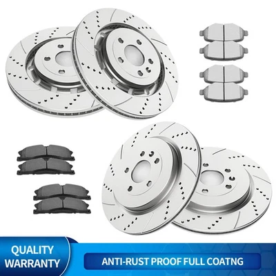 Kit de pastillas de freno de rotores ranurados delanteros traseros aptos para Ford Explorer Flex Lincoln MKS MKT Foto 1 de 4