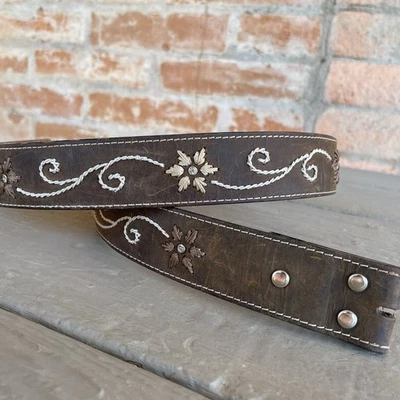 Mujer M Nacona Cuero Marrón Vaquera Occidental Cinturón Estrás Floral SIN HEBILLA Foto 1 de 3