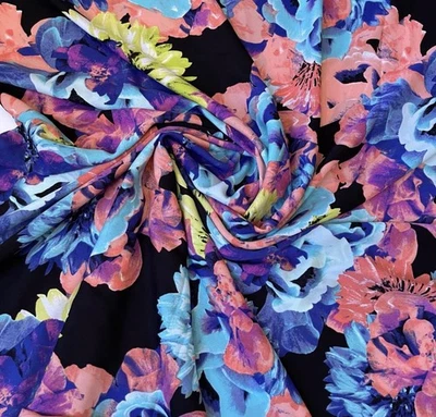 Tela de crepé multicolor con estampado floral vibrante - por yarda Foto 1 de 2