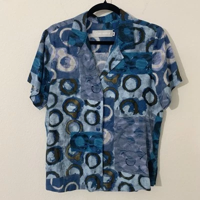 Blusa Jam’s World Feminina M Hoopla Azul Gola Geométrica Botão P/S - Imagem 1 de 4