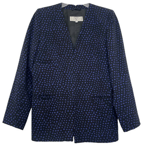 Giacca Valentino vintage Miss V taglia 6 blu a pois aperto davanti blazer ITALIA 40