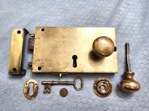 Brass Rim Lock Period LH As Found - Picture 1 of 4