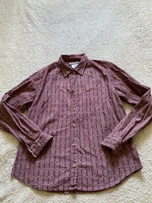 Camisa Columbia para mujer a rayas manga larga con botones marrón talla L Foto 1 de 4