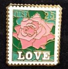 Love Pin USA Stamp 25 Cent Pink Rose Flower Enamel Post Office Pinback USPS