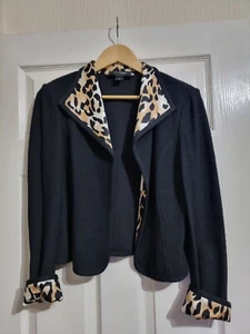 ST JOHN Neiman Marcus Black Leopard Knit Jacket Sweater Cardicoat Wool US6 UK 10 - Picture 1 of 5