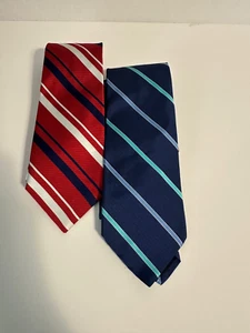 BROOKS BROTHERS Makers 100% Silk Mens NeckTies Set of 2 Blue/Red Striped USA - Picture 1 of 9