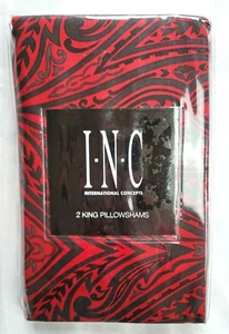 2 INC Black Red Paisley Medici King Pillow Shams Grey Cotton 36x20 Boho Modern - Bild 1 von 7