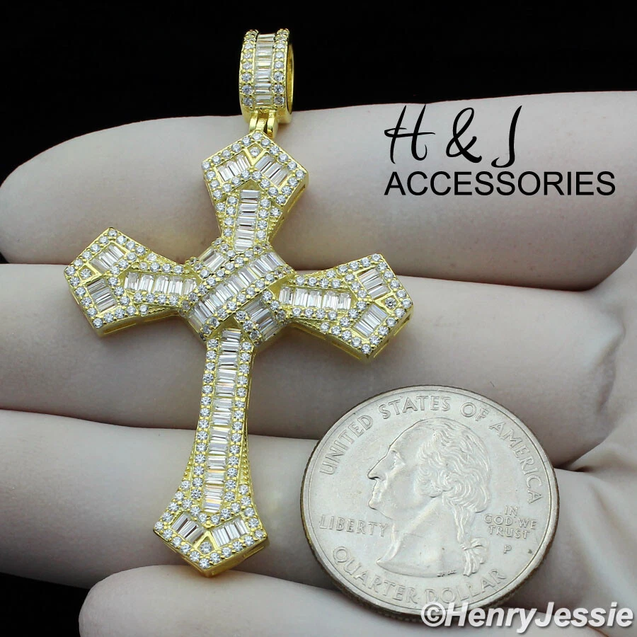 COLGANTE CRUZ HOMBRE PLATA ESTERLINA 925 BAGUETTE HELADA CIRCONITA CÚBICA PLATA/ORO CHAPADO*ASP313 Foto 1 de 1