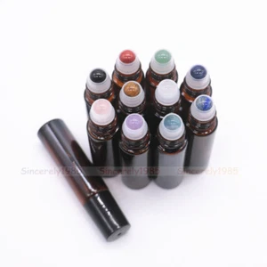 10ml Amber Glass Roll On Bottles  Healing Chakra Gemstone roller Essential Oils - Picture 1 of 13