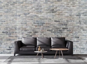 Grey Brick Wall Mural Photo Wallpaper Tropical Rustic Design Paper Poster Art - Picture 1 of 9