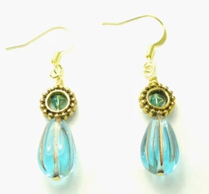 Türkis Tschechische Briolette Ohrringe mit Kreisen Handarbeit Schmuck - Bild 1 von 1