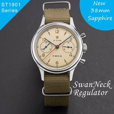 Seagull 1963 ST1901 38mm Chronograph, Swan Neck, Sapphire, Display, 2Straps BNIB - image 1 of 4