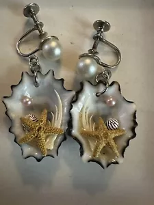 Unique Shell Earrings With Starfish Clip-on Vintage - Picture 1 of 8