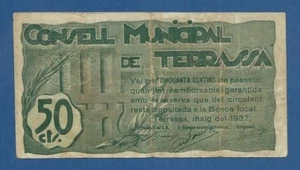 CONSELL MUNICIPAL DE TERRASSA -- 50 CENTIMOS ( 1937 ) -- BC -- 1ª EMISION . - Picture 1 of 2