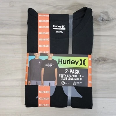 Hurley T-Shirts Youth 2XL(18/20) 2 Pack Short + Long Sleeve Graphic Logo New - Image 1 of 4