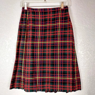 Falda envolvente plisada de lana vintage a cuadros talla pequeña Escocia cintura 24" caderas 32" Foto 1 de 4