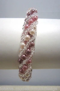 Spiralnetz-Armband aus Glaswachsperlen "Nelly", rosa, handmade, Handarbeit - Bild 1 von 6