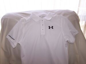 Boys Under Armour White 3 Button Short Sleeve Polo  Shirt XLarge LOOSE 