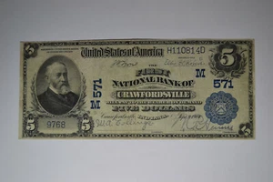 Crawfordsville, IN - $5 1902 Plain Back Fr. 590 The First NB Ch. # (M)571. - Picture 1 of 4
