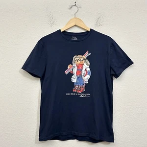 POLO RALPH LAUREN Ski Bear T-Shirt Boys M Navy Blue Short Sleeve Crew Neck Tee - Picture 1 of 8