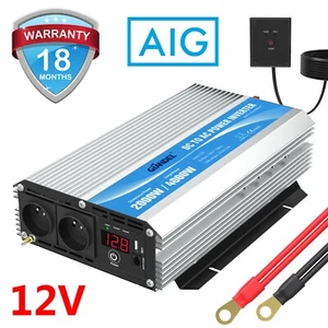 GIANDEL Power Inverter 2000 Watts DC 12V to AC 230V 240V with Dual FR Sockets - Picture 1 of 7