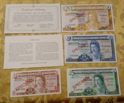 GIBRALTAR COMPLETE 4 SPECIMEN 1975 004589 CS1 P-20- 23 UNC COA - Image 1 of 3