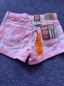 LEVI'S Girl/Youth Denim Short Tye DyeAdjustable Waist Stretch SZ 12Y Brand NWT - Picture 1 of 6