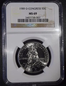 1989-D Congress Commemorative Half Dollar "NGC MS69" - Picture 1 of 3